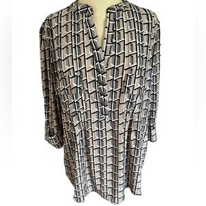 COCOMO 2X Taupe Black White 3/4 sleeve Plus Size women's Pintuck Blouse shirt